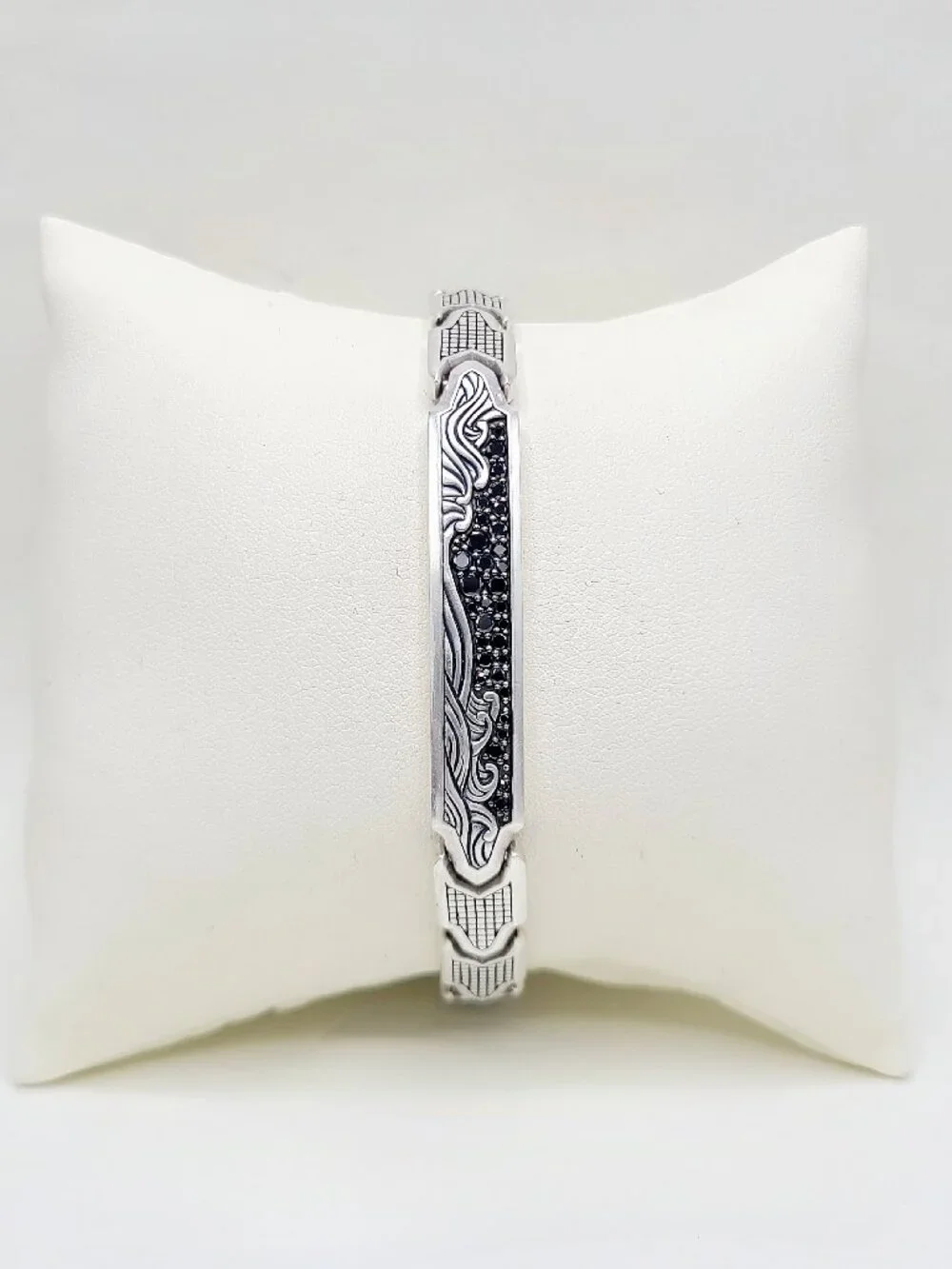 David Yurman Waves ID Link Bracelet w/ Pavé Black Diamonds - 9mm - Size Medium